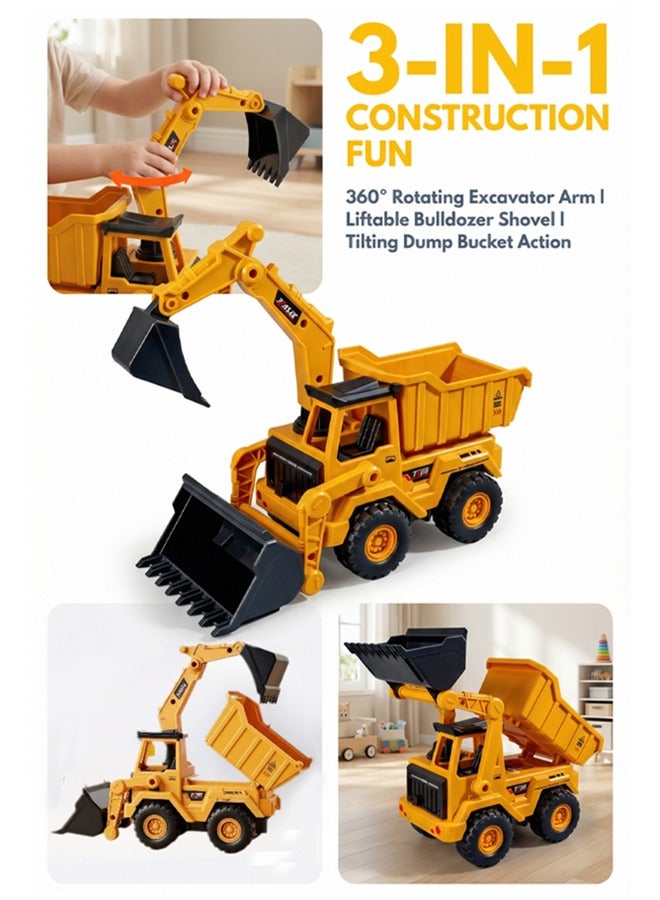 Multifunctional Friction Power Construction Vehicle 3 in 1 – Excavator Dump Truck Bulldozer Kids Toy - Image 3